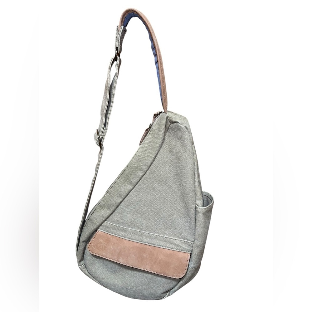 L.L. Bean Khaki and Brown AmeriPack Back Saver Crossbody Bag— Logo Tag Visible